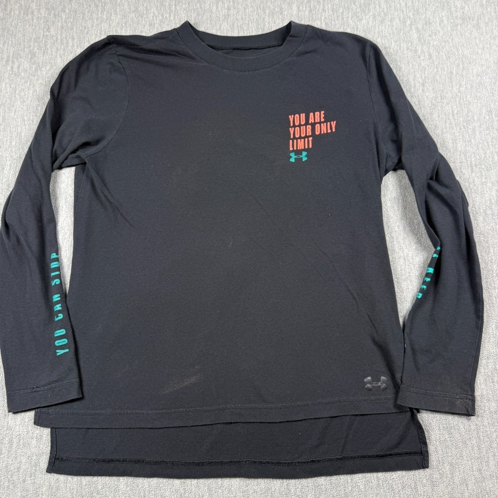 Under Armour‎ Heatgear Shirt Women Lg Black Long Sleeve Loose Fit Graphic Tee
